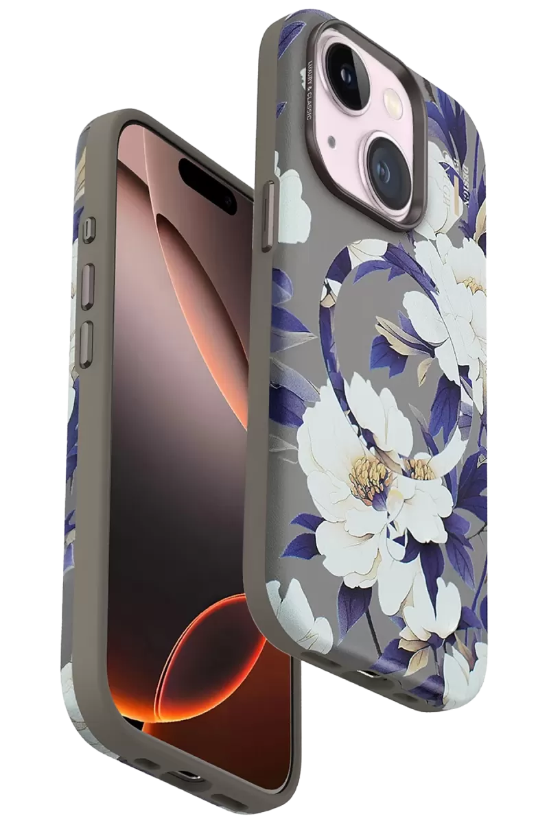 iPhone 15 Plus Flower Series Magsafe Kapak - Gri
