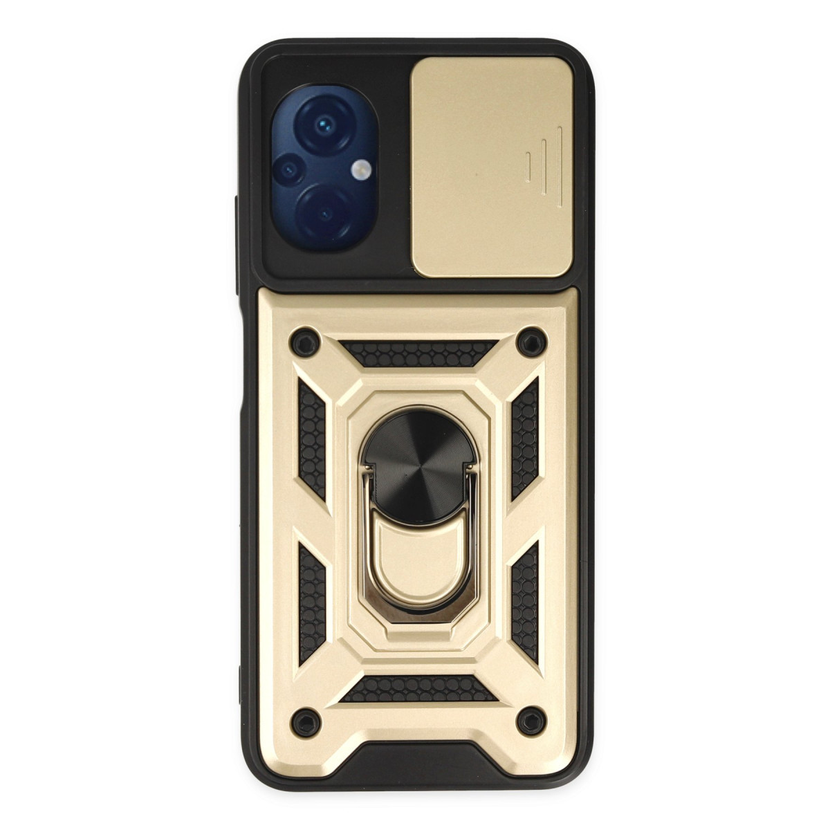 Poco M5 Kılıf Pars Lens Yüzüklü Silikon - Gold