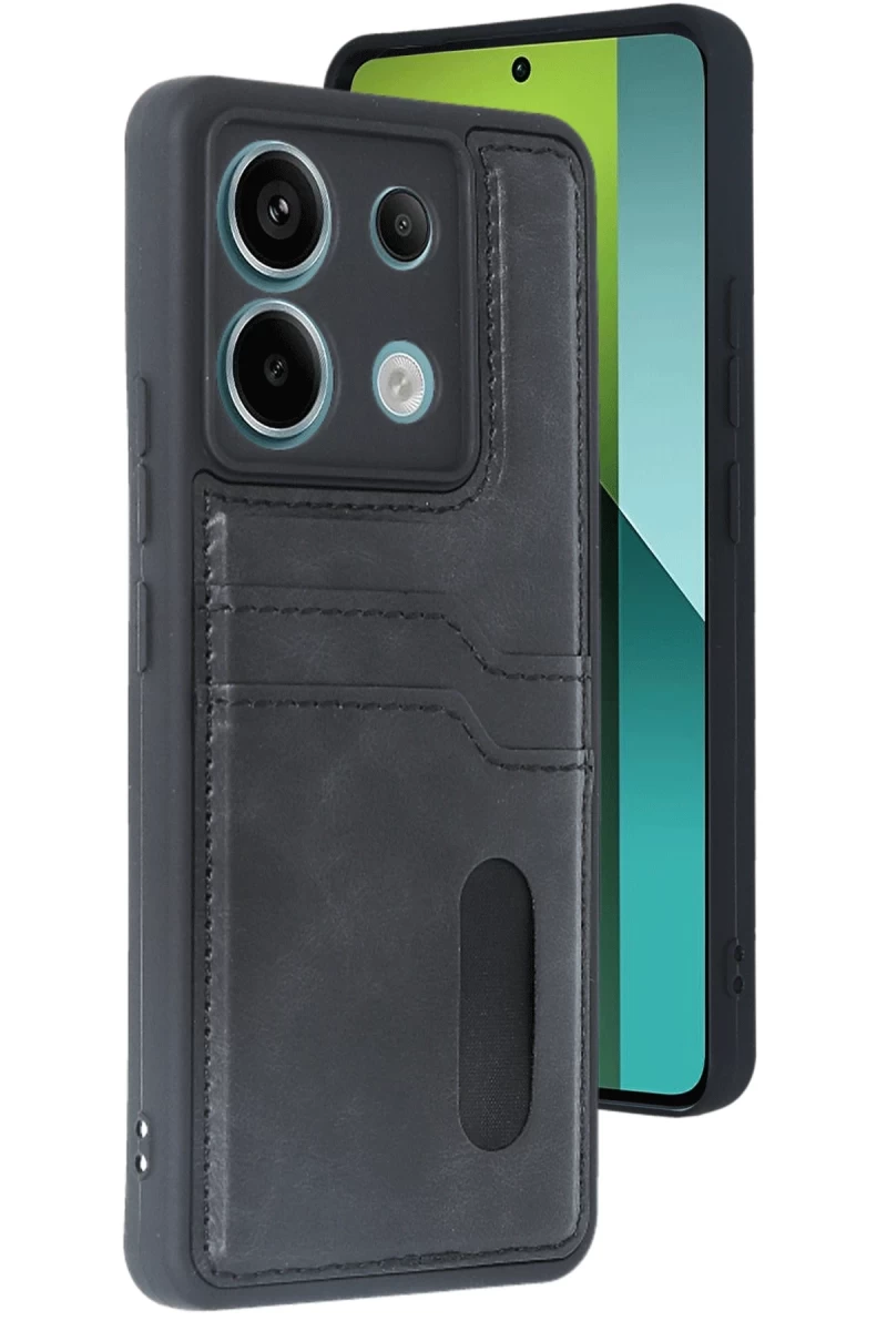 Xiaomi Redmi Note 13 Pro 5G Uyumlu Kılıf Sara Kartvizitli Deri Kılıf - Siyah