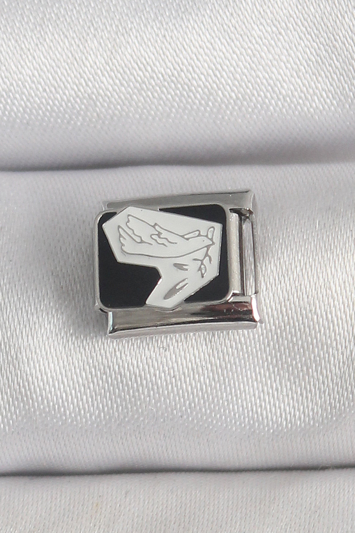 316L Çelik Gümüş Renk Siyah Beyaz Kuş İşlemeli Nomination Charm