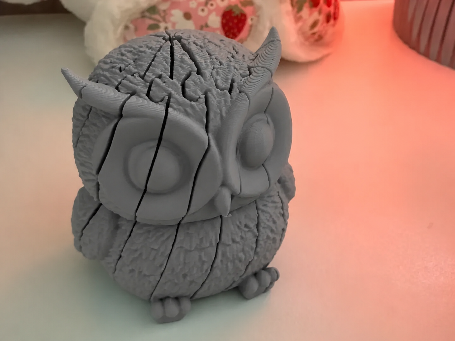 3D Baskı Hareketli Baykuş Figürü - Eklemli Flexi Oyuncak - Gri