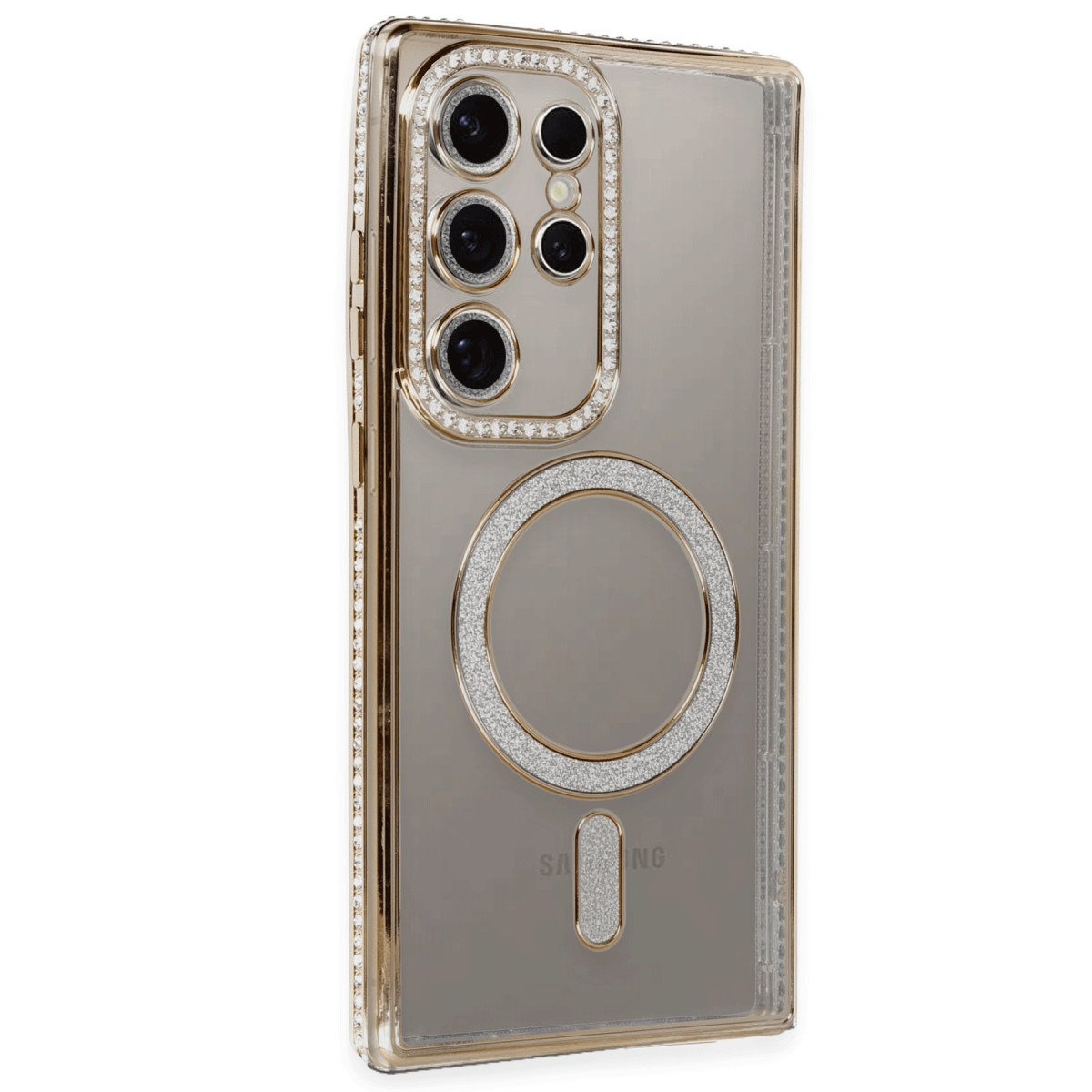 Galaxy S24 Ultra Kılıf Joke Simli Magneticsafe Kılıf - Gold