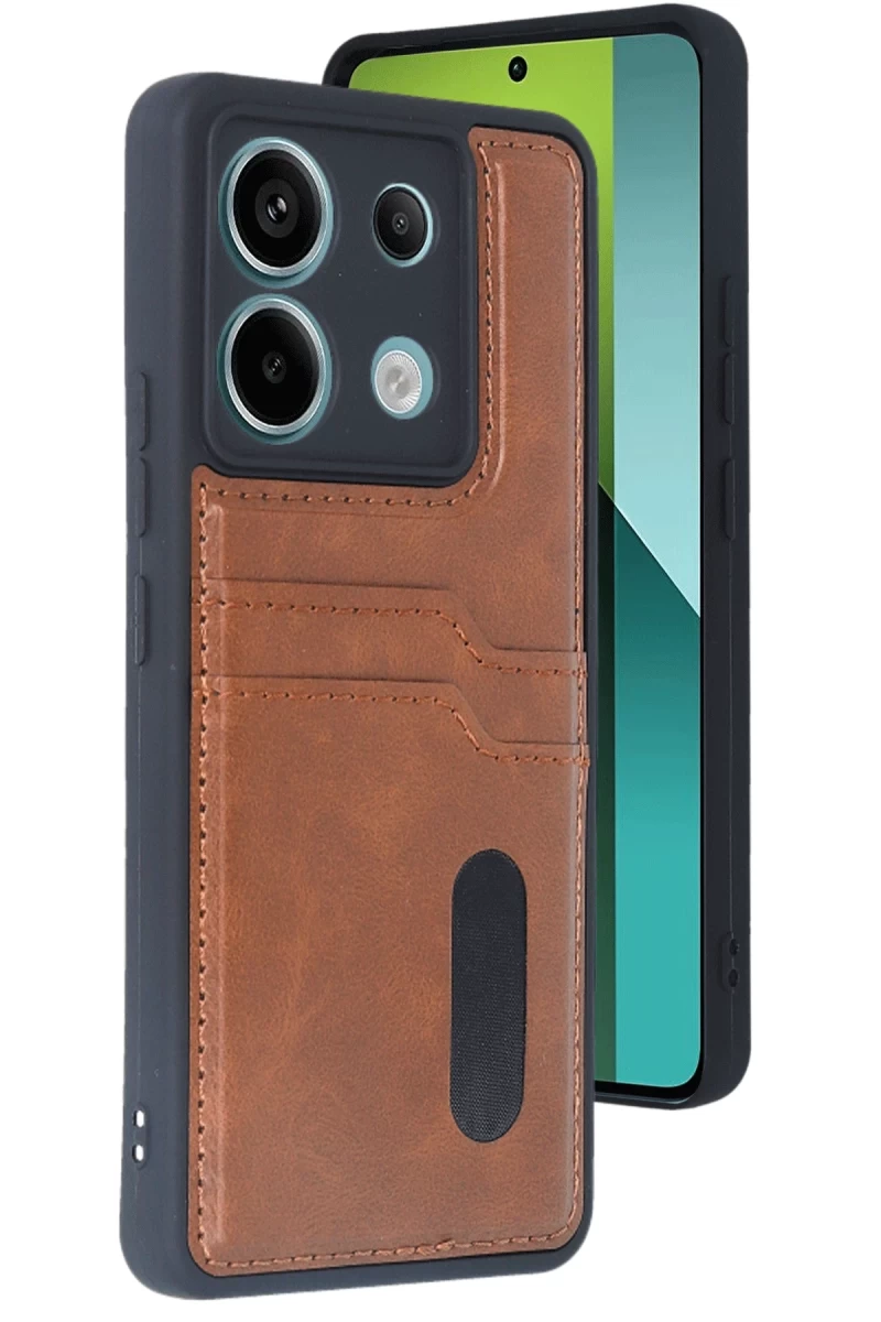 Xiaomi Redmi Note 13 Pro 5G Uyumlu Kılıf Sara Kartvizitli Deri Kılıf - Taba