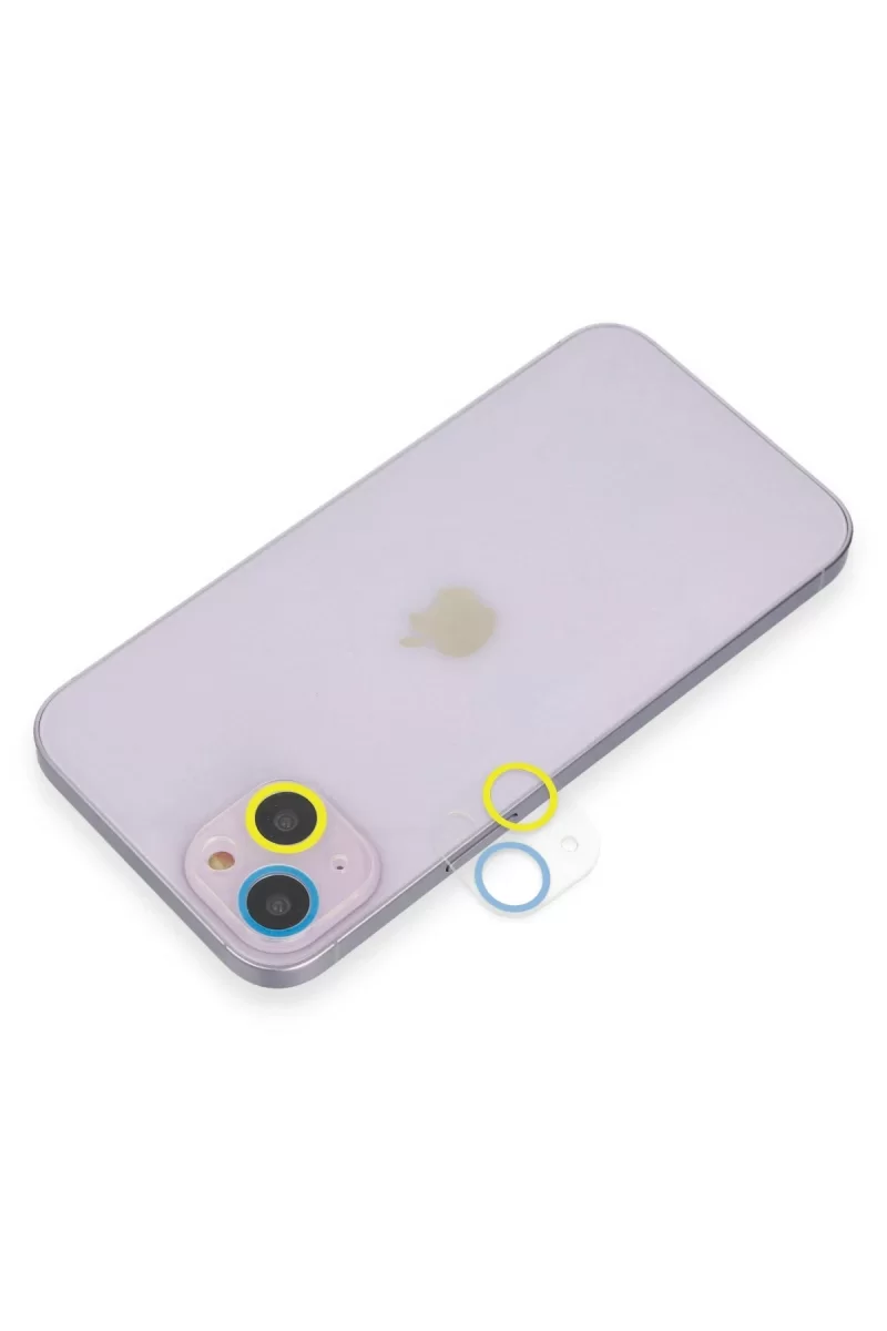 iPhone 13 Mini Renkli Kamera Lens Koruma Cam - Sarı-Mavi