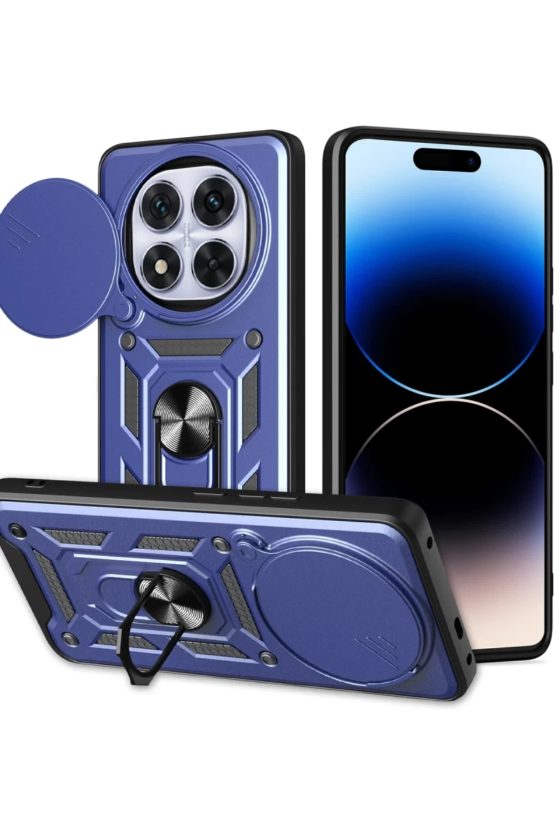 Xiaomi Redmi Note 14 Pro Plus Uyumlu Kılıf Pars Lens Yüzüklü Silikon - Lacivert