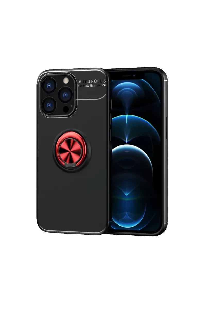 iPhone 13 Pro Kılıf Range Yüzüklü Silikon - Siyah-Kırmızı
