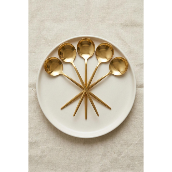 6'lı Lüks Gold Paslanmaz Çelik Tatlı Kaşığı Seti (16 cm)