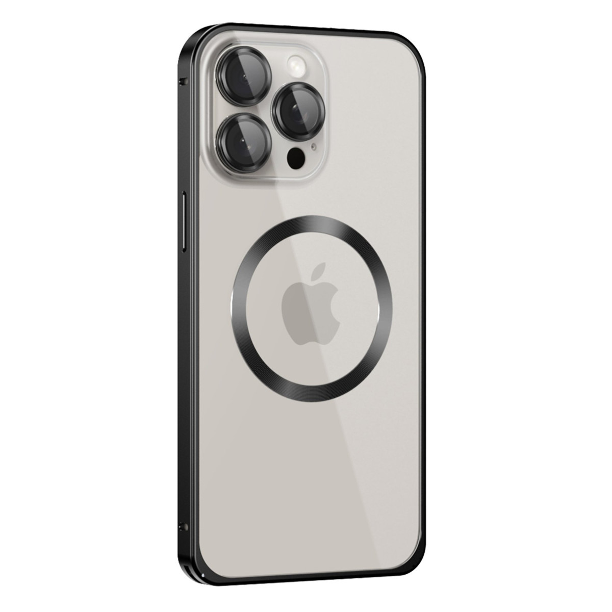iPhone 15 Pro Max Kılıf Metal Bumper Magneticsafe Kapak - Siyah