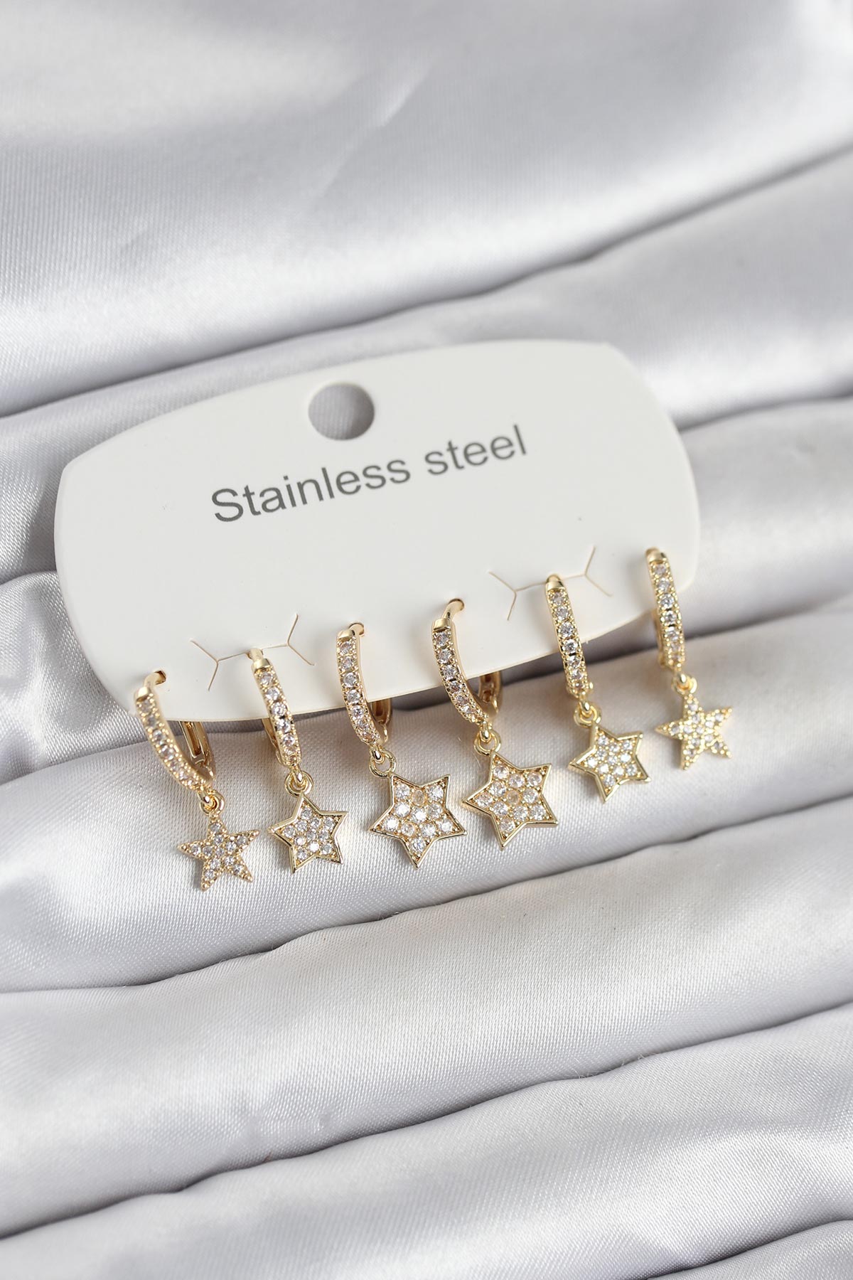 316L Çelik Gold Renk 6&amp;#39lı Set Yıldız Model Kadın Küpe