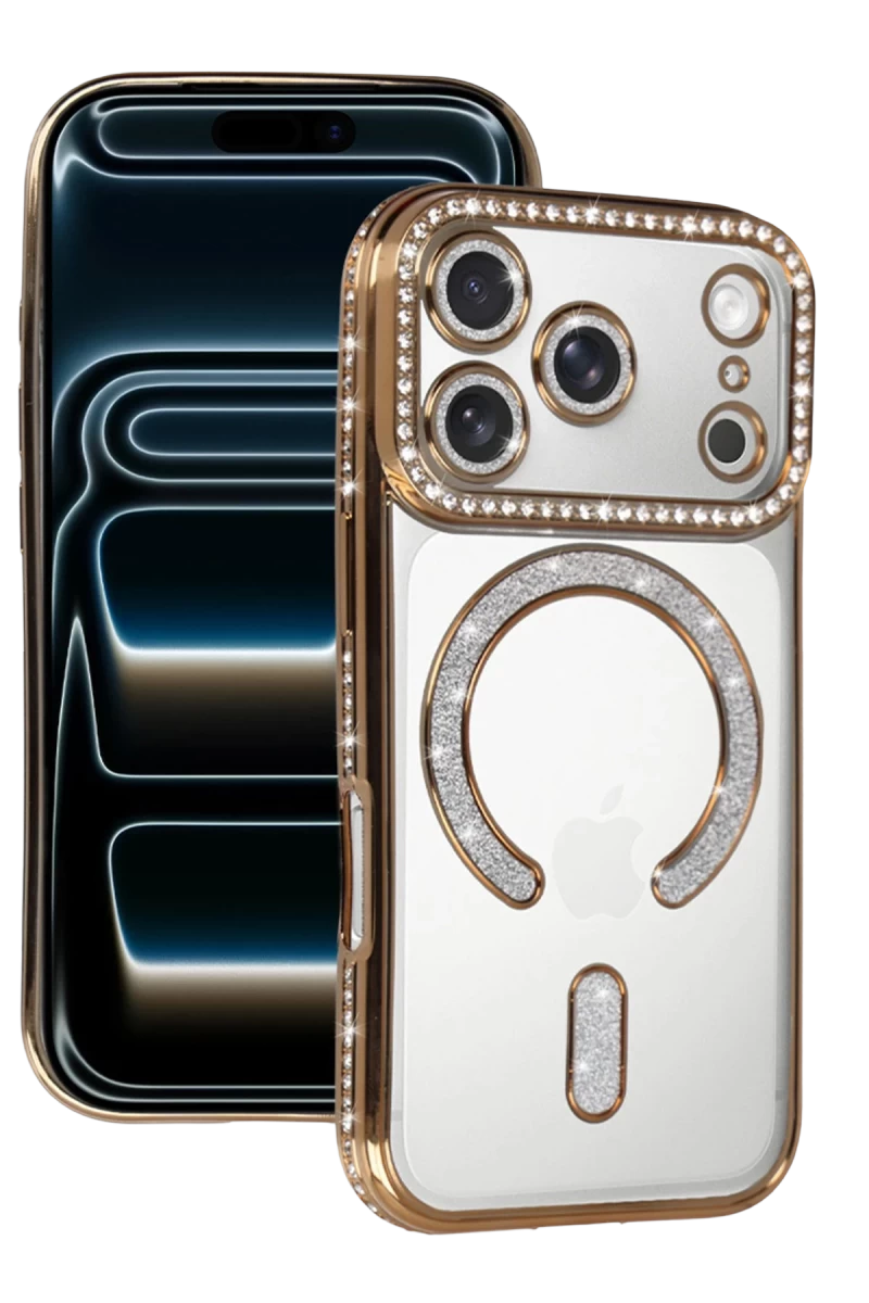 Apple iPhone 17 Pro Max Uyumlu Joke Simli Magneticsafe Kılıf - Gold