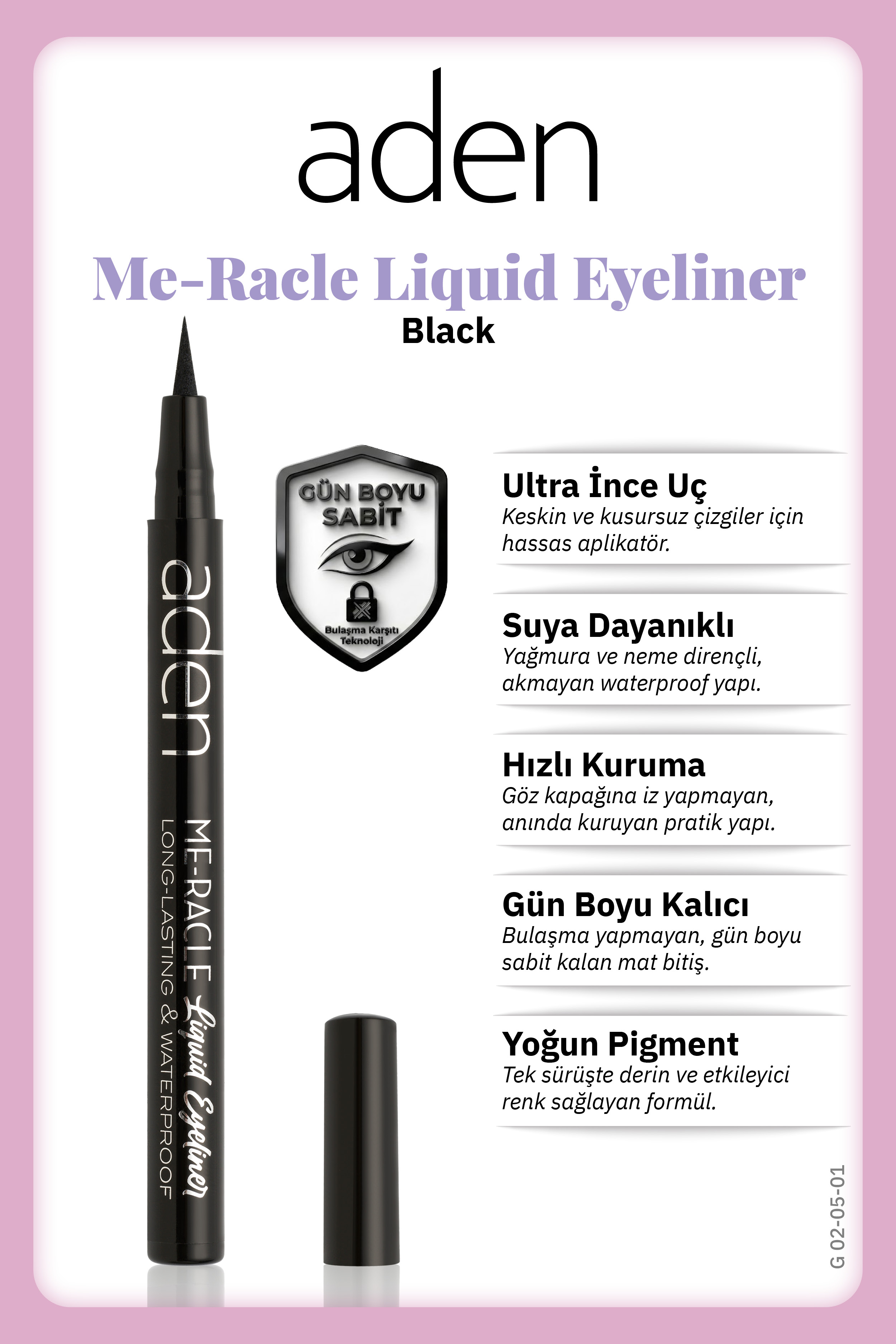 Aden ME-RACLE Liquid Eyeliner - Likit Eyeliner 01 Black(Siyah)