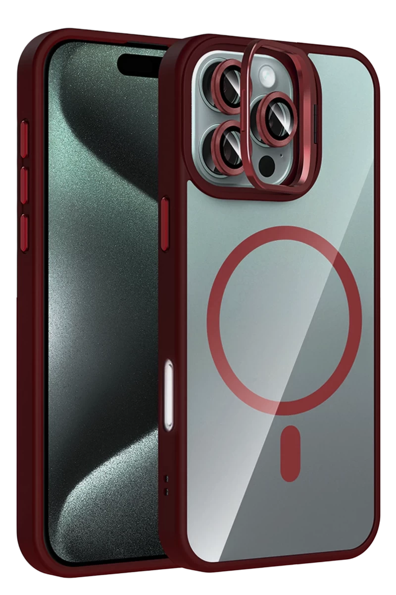 Joko Apple iPhone 16 Pro Max Uyumlu Remim Lensli Magsafe Standlı Kapak - Bordo