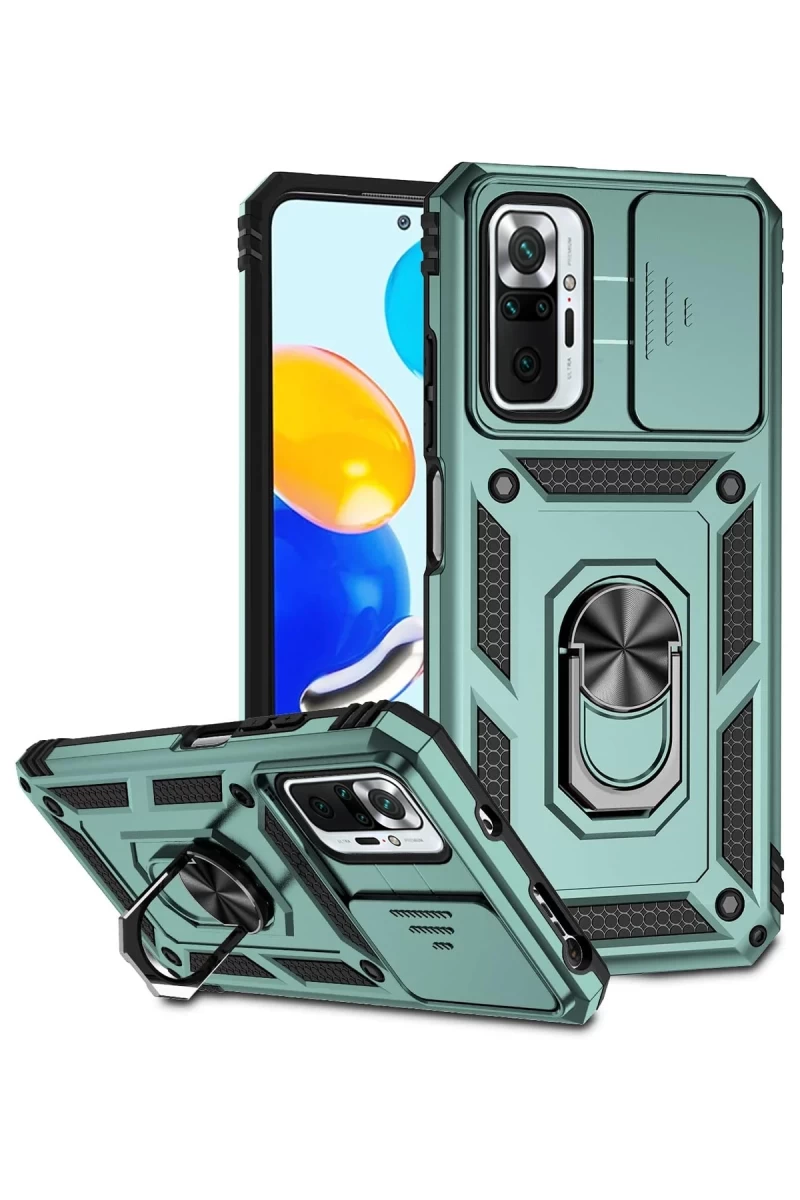 Xiaomi Redmi Note 10 Pro Uyumlu Kılıf Pars Lens Yüzüklü Silikon - Yeşil