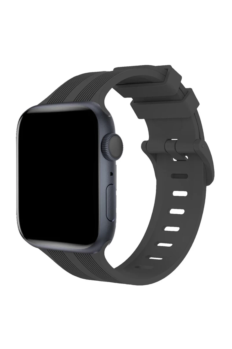 Apple Watch 38mm Uyumlu KR408 Çizgili Silikon Kordon - Koyu Gri