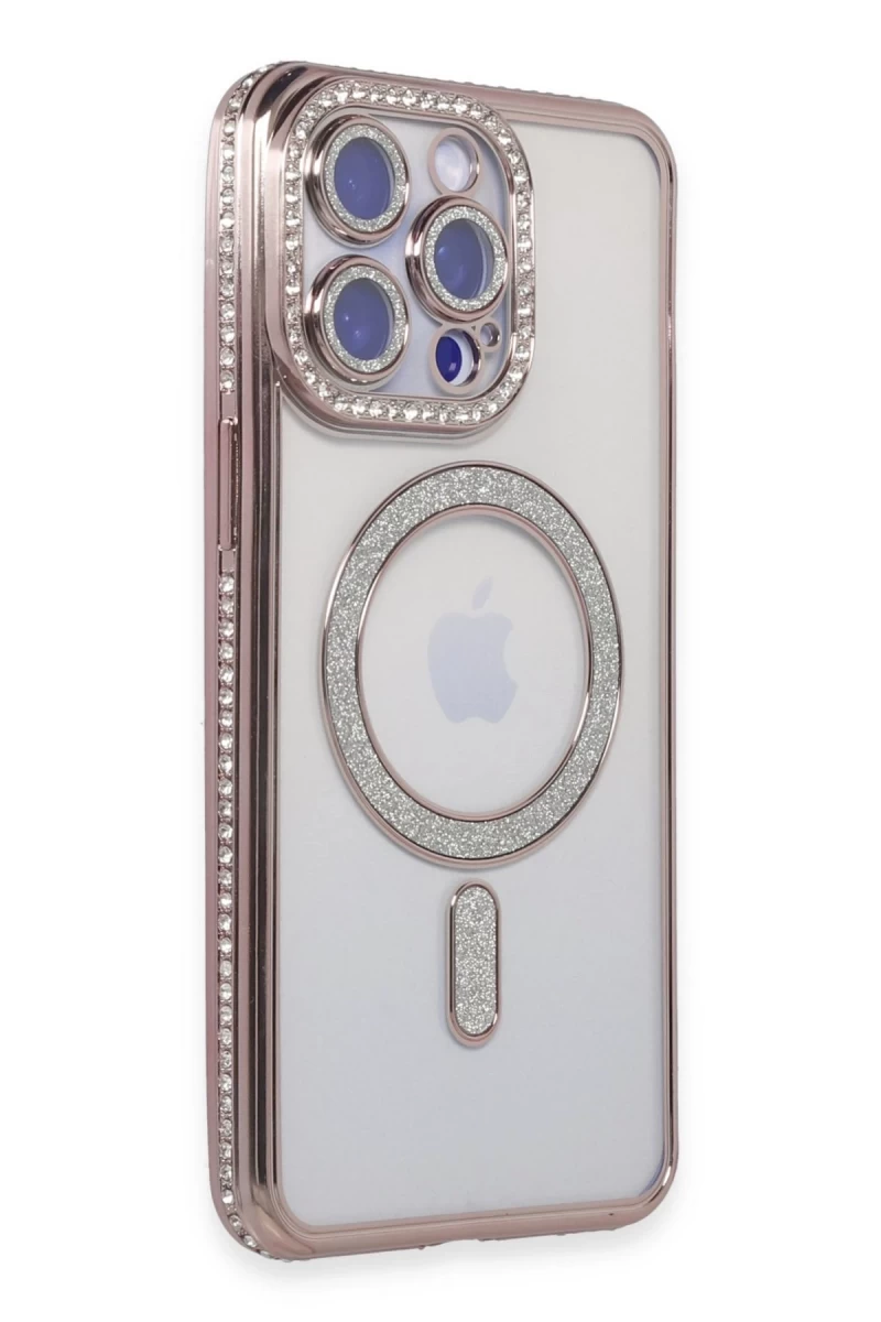 Apple iPhone 15 Pro Max Uyumlu Kılıf Joke Simli Magneticsafe Kılıf - Pembe