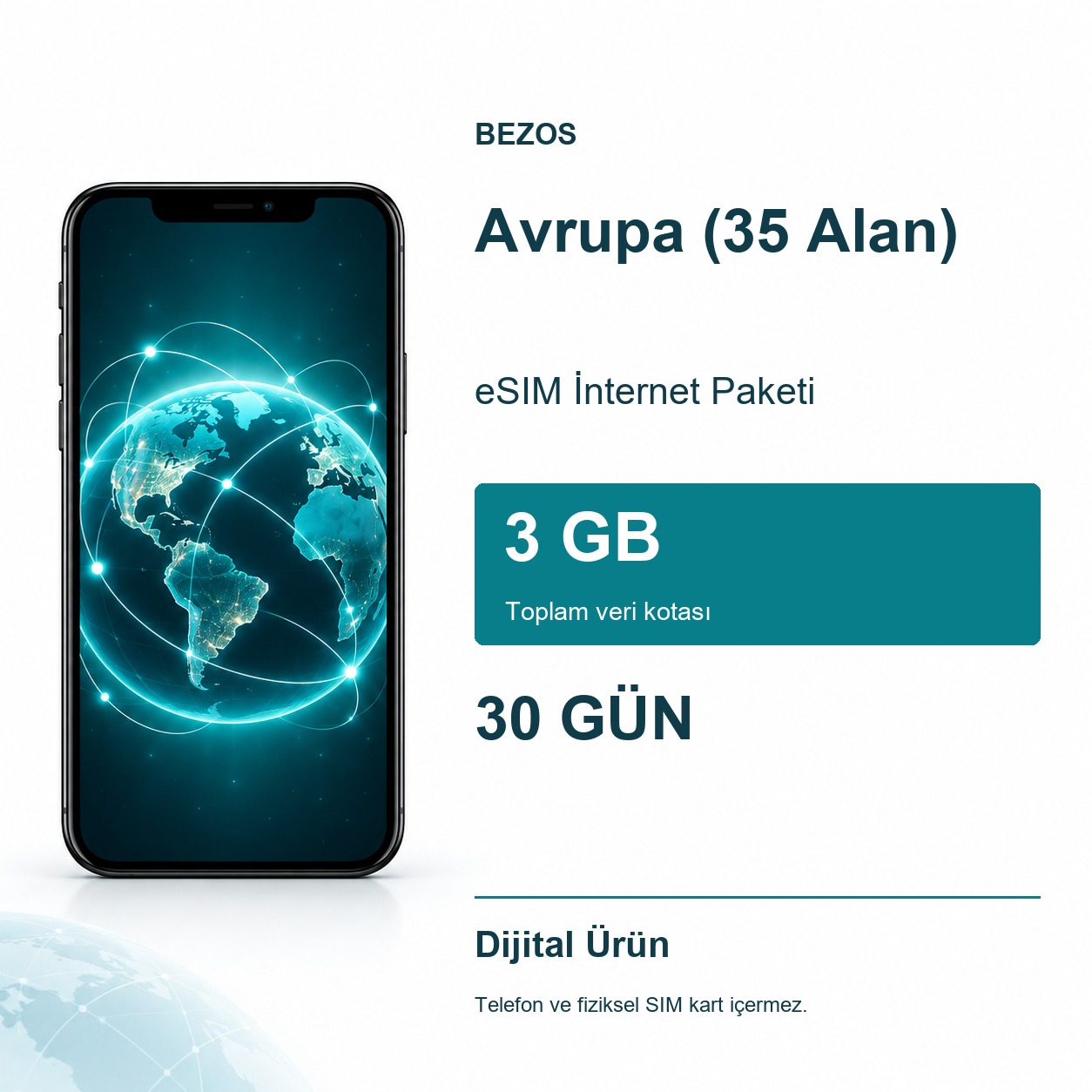 Avrupa (35 Alan) eSIM İnternet Paketi 3 GB 30 Gün