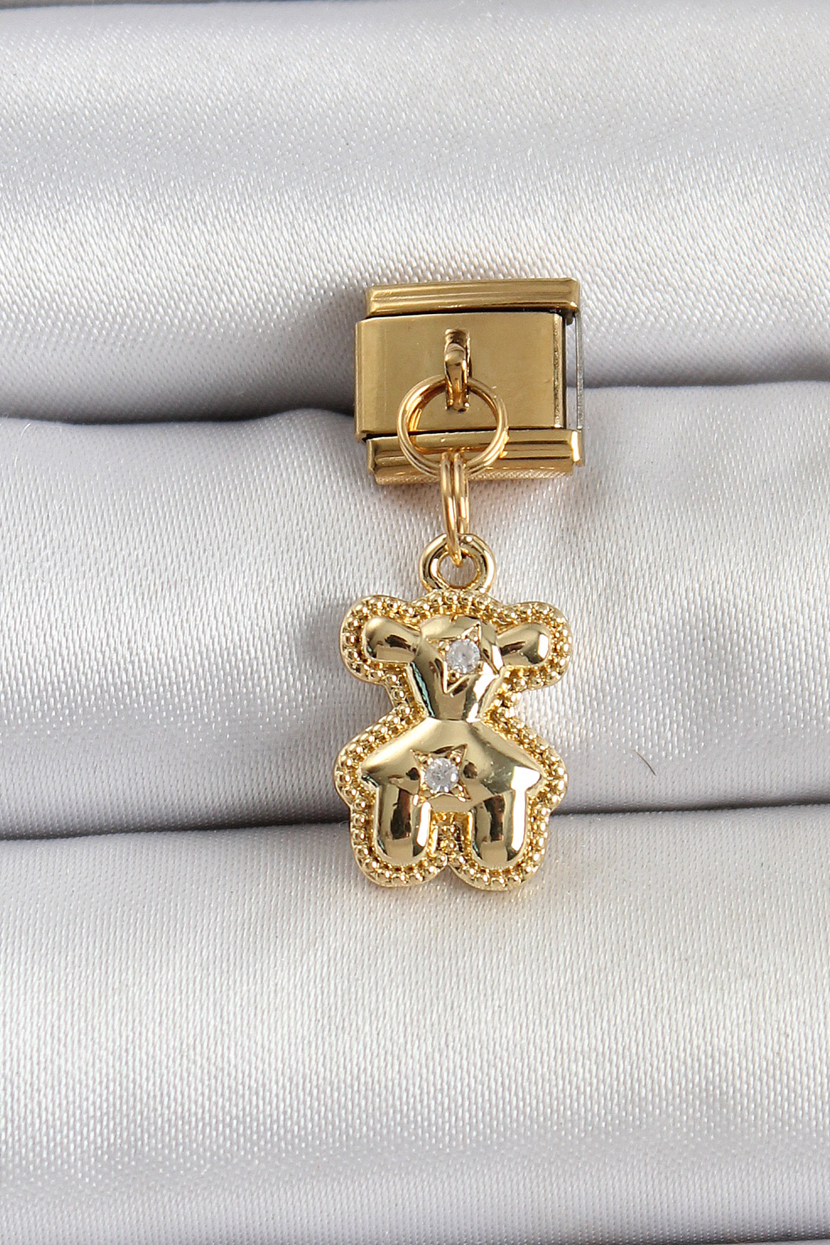 316L Çelik Sallantılı Zirkon Taşlı Ayıcık Model Gold Renk Nomination Charm