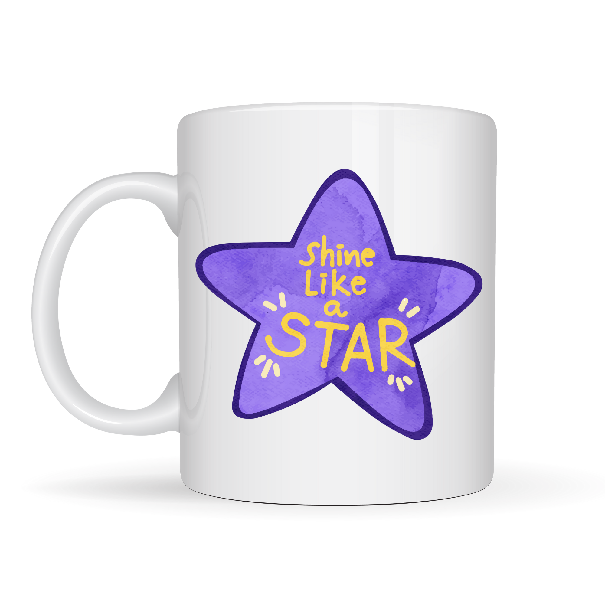 Shine Like a Star – Motivasyon Mesajlı Mor Yıldız Tasarımlı Porselen Kupa MODEL 122 , Günlük Kullanım &amp; Hediye Kupası