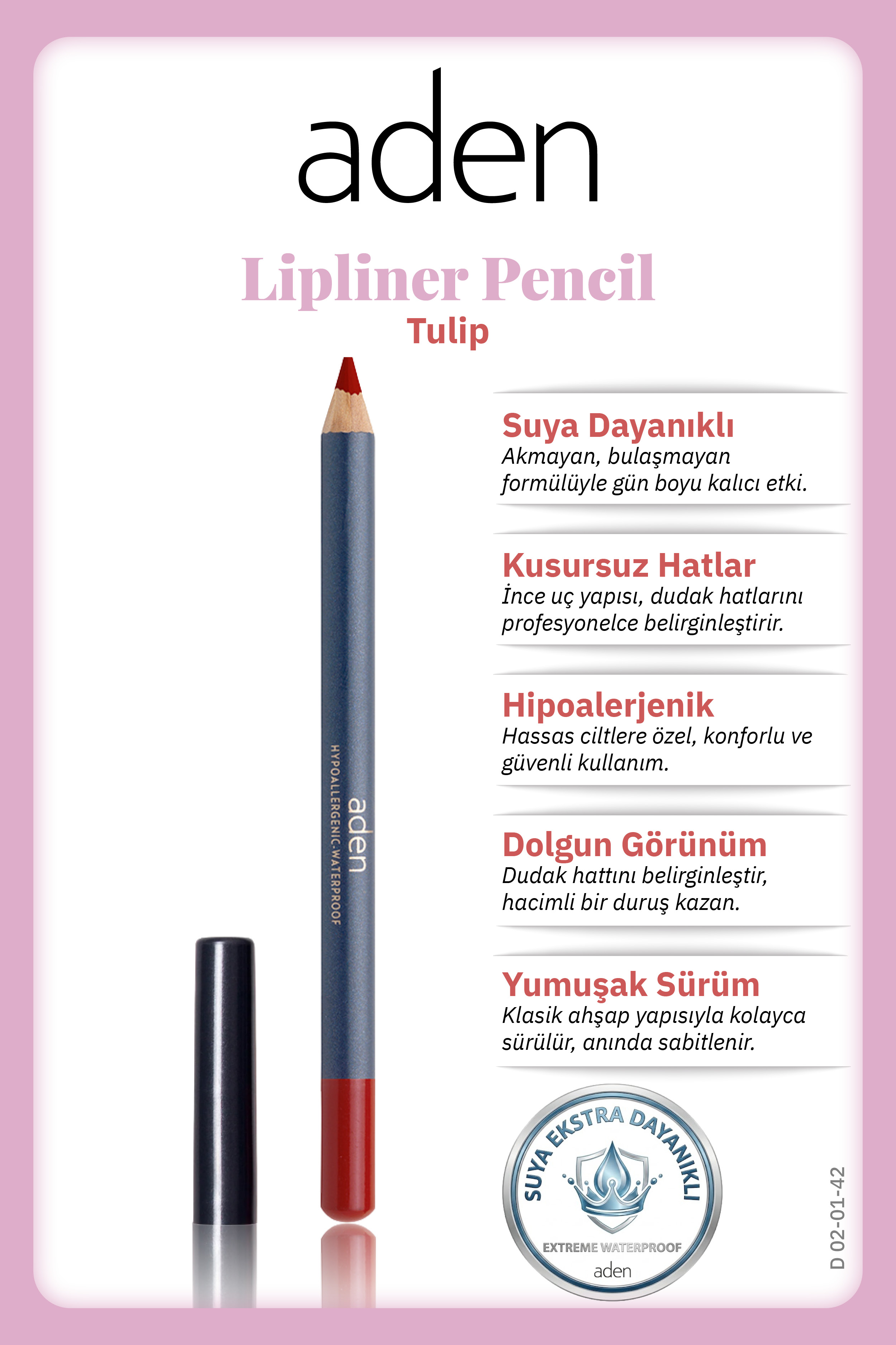 Aden Lipliner Pencil - Dudak Kalemi 42 Tulip(Kırmızı)