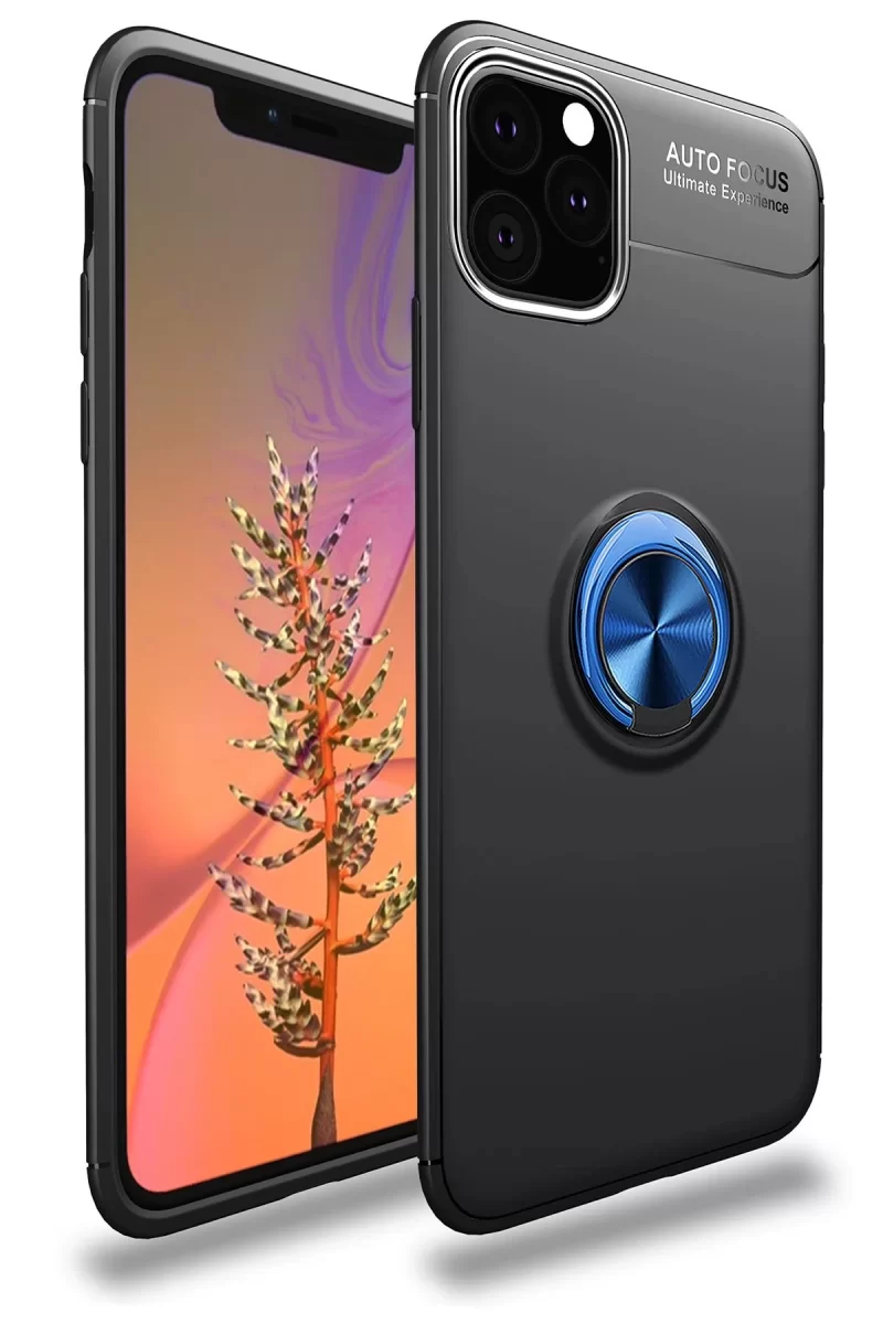 iPhone 11 Pro Kılıf Range Yüzüklü Silikon - Siyah-Mavi