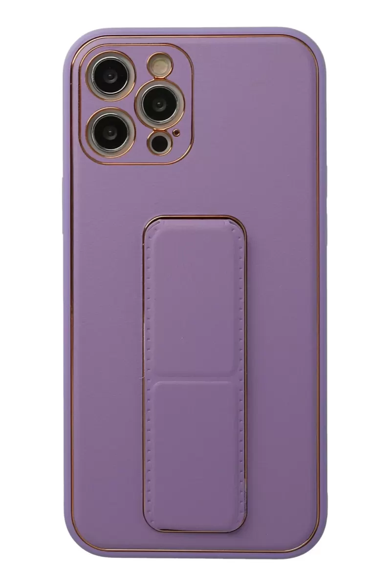 iPhone 12 Pro Kılıf Coco Deri Standlı Kapak - Lila