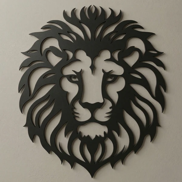 Aslan Başı Duvar Tablosu MDF Lazer Kesim Modern Aslan Figürlü Duvar Süsü Güçlü Dekor