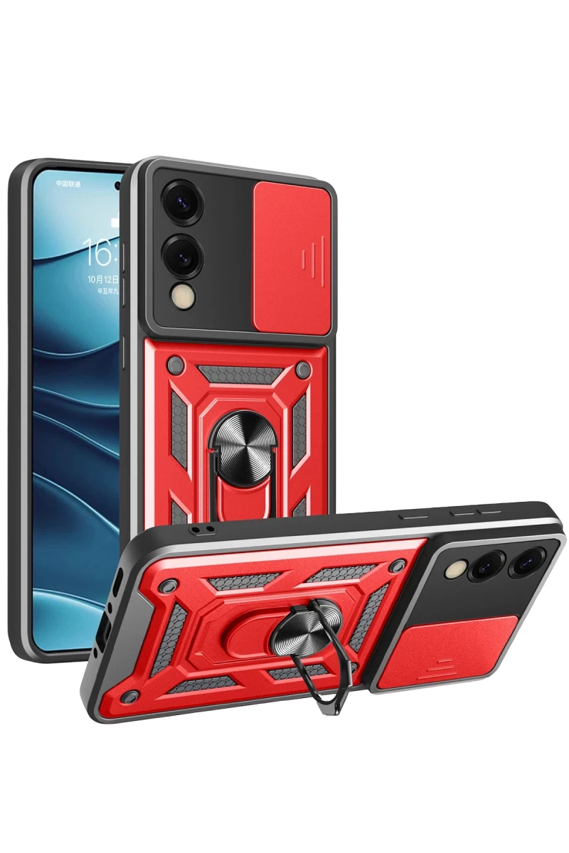 Samsung Galaxy S25 Uyumlu Edge Pars Lens Yüzüklü Silikon - Kırmızı