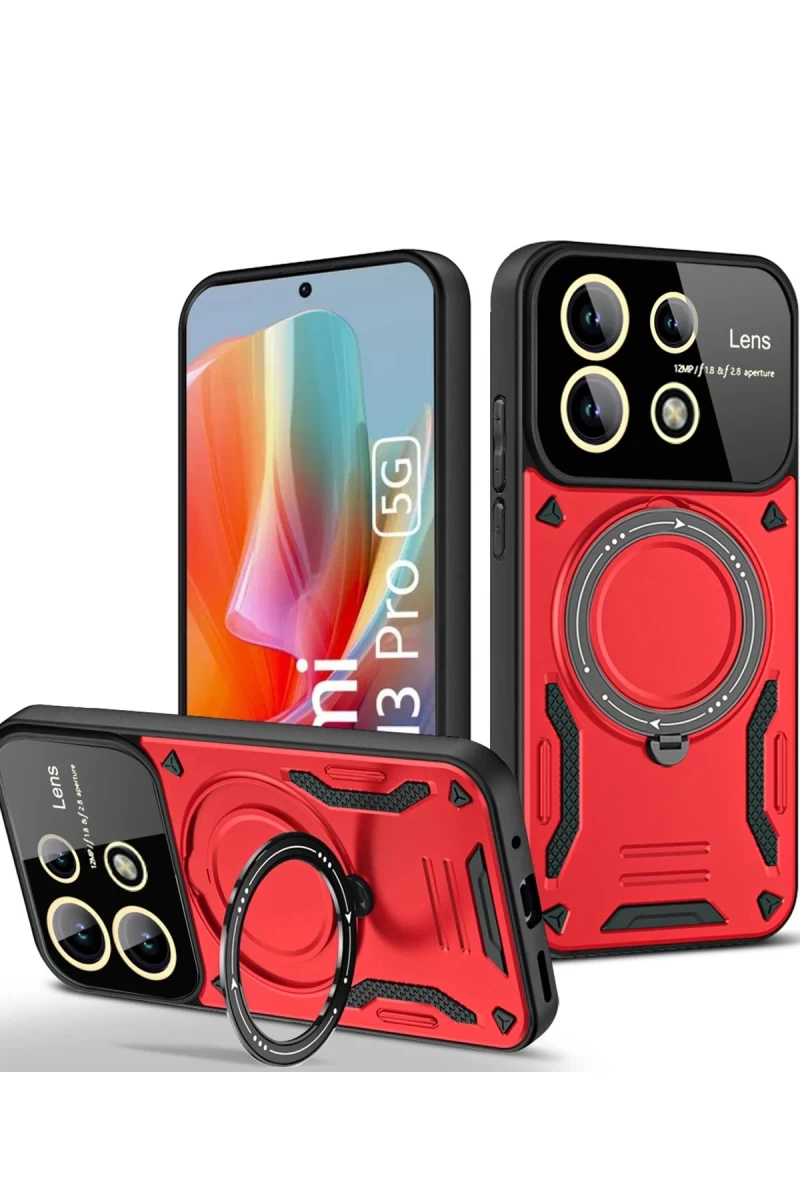 Xiaomi Redmi Note 13 Pro 5G Uyumlu Kılıf Joy Lens Standlı Kapak - Kırmızı