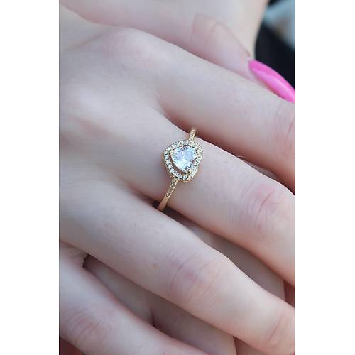 Gold Renk Zirkon Ta�l� Kalp Model Charm Pirin� Kad�n Y�z�k