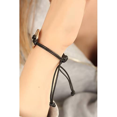 LUCKY (�ansl�) Siyah Deri �pli Unisex Mood Bileklik