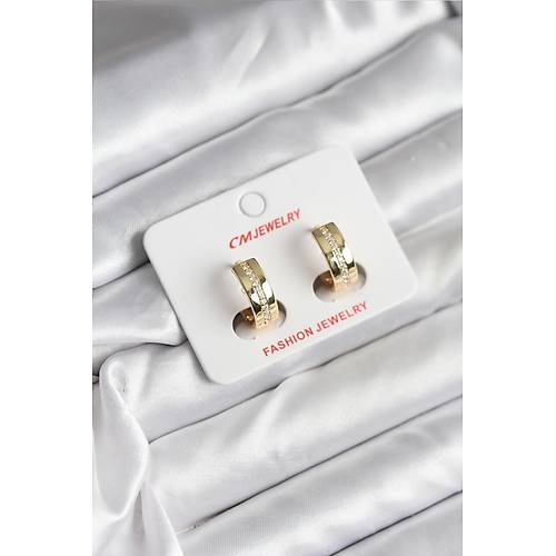 14K Gold Renk Kaplama Zirkon Ta�l� Halka Model CM Kad�n K�pe