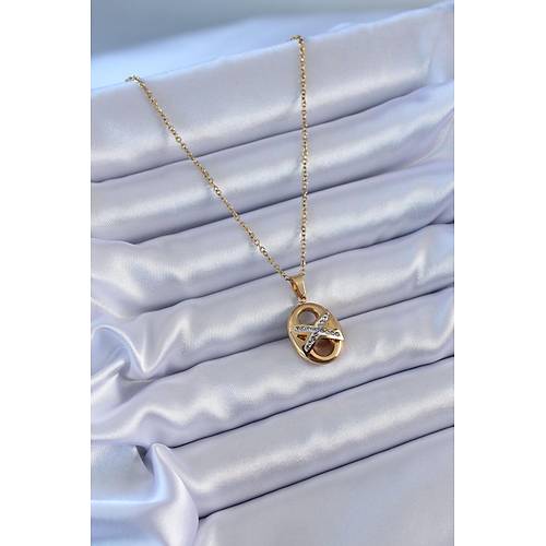 316L �elik Gold Renk Zirkon Ta�l� Kad�n Kolye