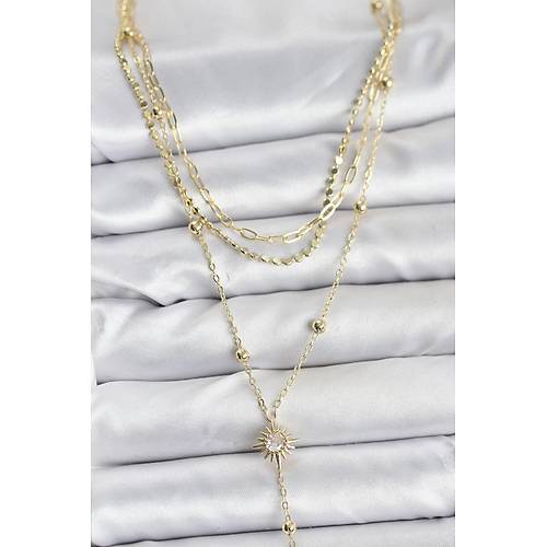 Pirin� Gold Renk G�ne� Model Detayl� 3'l� Kombin Y Kad�n Kolye