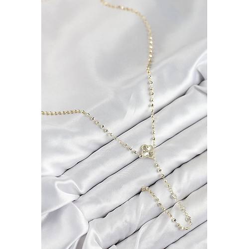 Pirin� Zirkon Ta�l� Yonca Model Gold Renk Kad�n Y Kolye