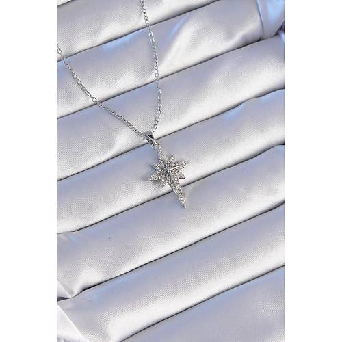 316L �elik G�m�� Renk Zirkon Ta�l� Kutup Y�ld�z� Model Kolye