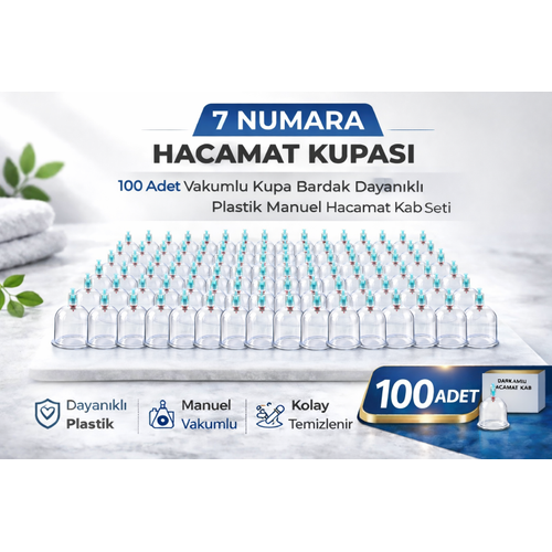 7 Numara Hacamat Kupas� 100 Adet Vakumlu Kupa Bardak Dayan�kl� Plastik Manuel Hacamat Kab� Seti