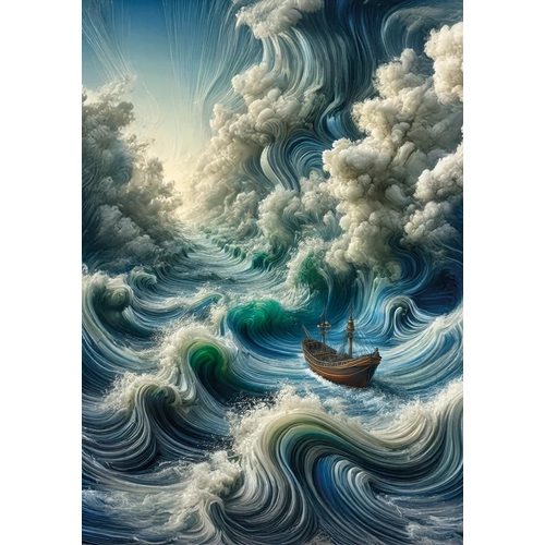 Okyanustaki Yaln�z Gemi Kanvas Tablo 70x100cm