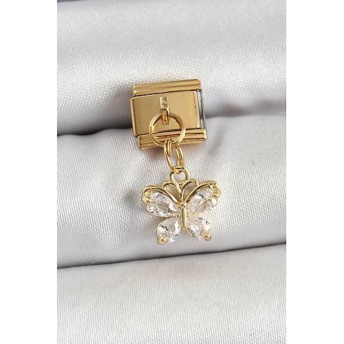 316L �elik Sallant�l� Zirkon Ta�l� Kelebek Model Gold Renk Nomination Charm