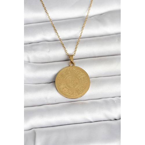 316L �elik Gold Renk Ayetel K�rsi Yaz�l� Kolye