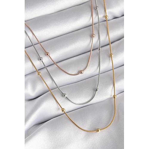 316L �elik Mix Renk 3'l� Top�uk Detay Kad�n Kolye