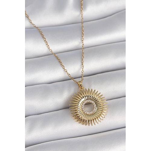 316L �elik Gold Renk Zincir Zirkon Ta�l� Nova Y�ld�z Model Kad�n Kolye