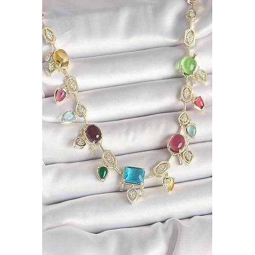 Pirin� Gold Renk Renli Zirkon Ta�l� VIP Seri Kad�n Kolye