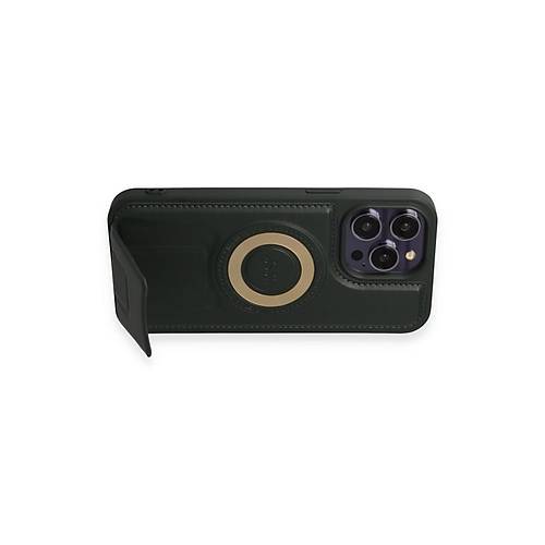 iPhone 14 Pro K�l�f Merk�r Magneticsafe Standl� Kapak - Koyu Ye�il