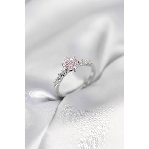 G�m�� Renk Pembe Tek Ta� Model Zirkon Ta�l� Kad�n Y�z�k