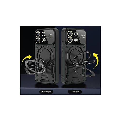 Redmi 13C K�l�f Joy Lens Standl� Kapak - Koyu Ye�il