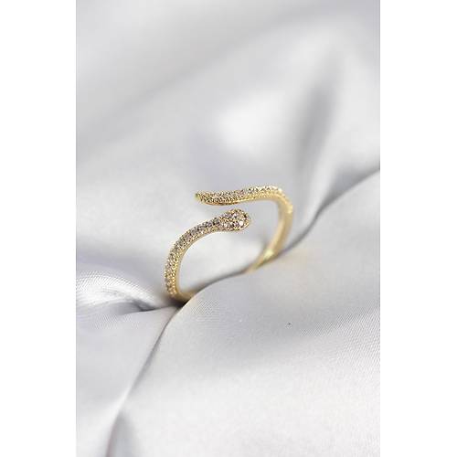 Gold Renk Y�lan Model Zirkon Ta�l� Kad�n Y�z�k