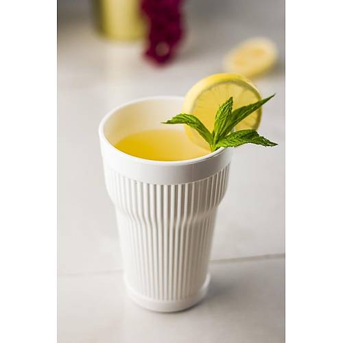 Akrilik Beyaz 6'l� Uzun Bardak & Su Me�rubat Barda�� 400 ml ( Cam De�ildir )