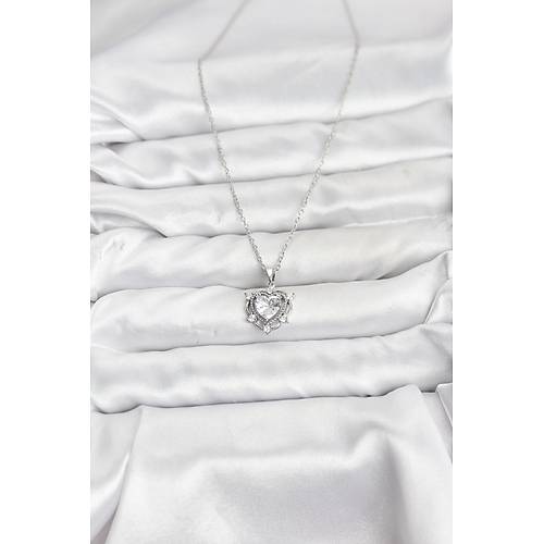 316L �elik Zincir G�m�� Renk Kalp Model Zirkon Ta�l� Kad�n Kolye