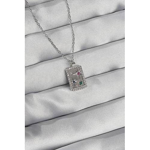 316L �elik Zincir G�m�� Renk Renkli Zirkon Ta�l� Vintage Kolye