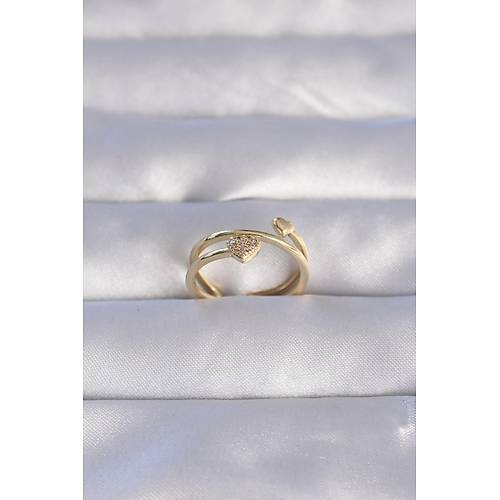Pirin� Gold Renk Zirkon Ta�l� Kalpli Model Ayarlanabilir Y�z�k